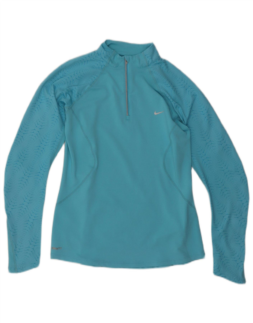 NIKE sweater med lynlås til kvinder, træningsdragt top UK 12/14 Medium Blue Geometric