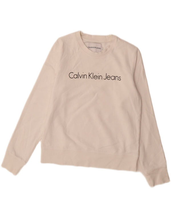 Calvin Klein Jeans Dame Grafisk Sweatshirt Jumper UK 10 Small White