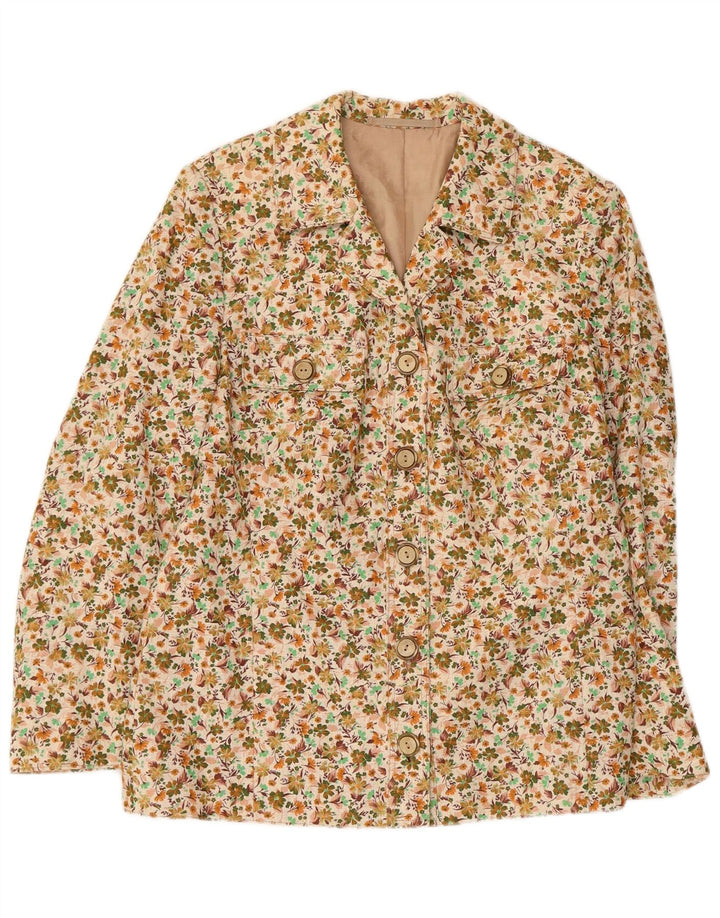 Vintage dame 5-knaps blazerjakke UK 12 Medium Beige Floral