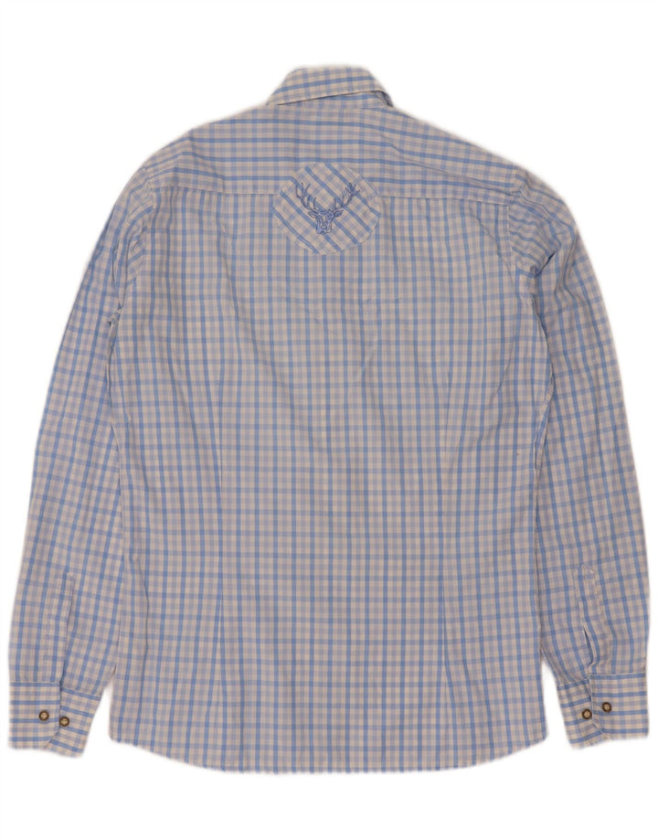 Vintage herreskjorte str. 37 38 Small Blue Gingham Cotton