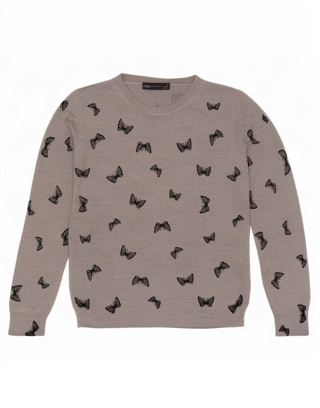 Marks & Spencer Dame Boat Neck Jumper Sweater UK 10 Small Grey Butterfly