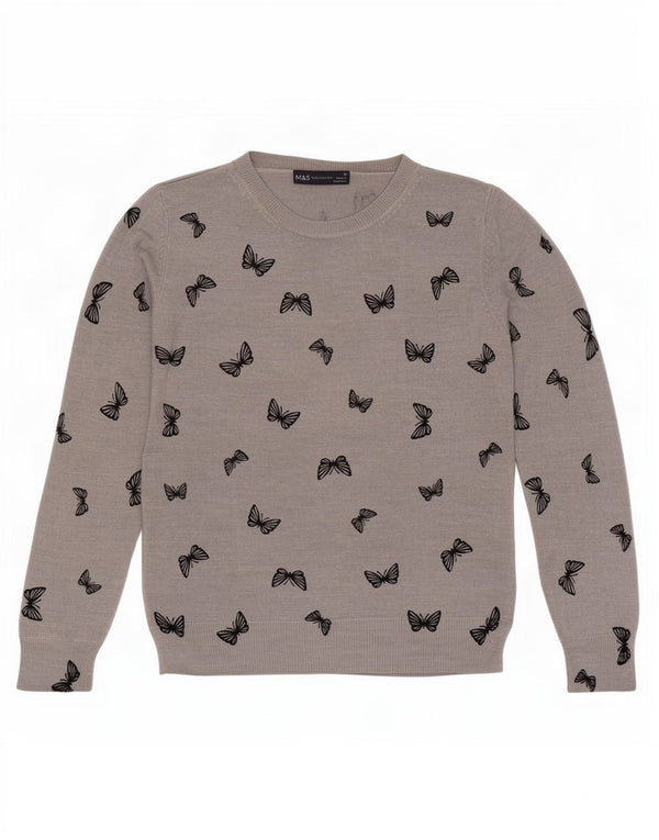 Marks & Spencer Dame Boat Neck Jumper Sweater UK 10 Small Grey Butterfly
