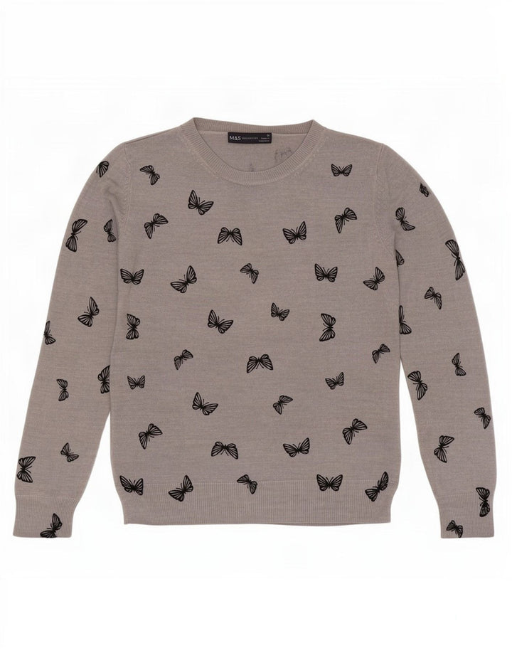Marks & Spencer Dame Boat Neck Jumper Sweater UK 10 Small Grey Butterfly