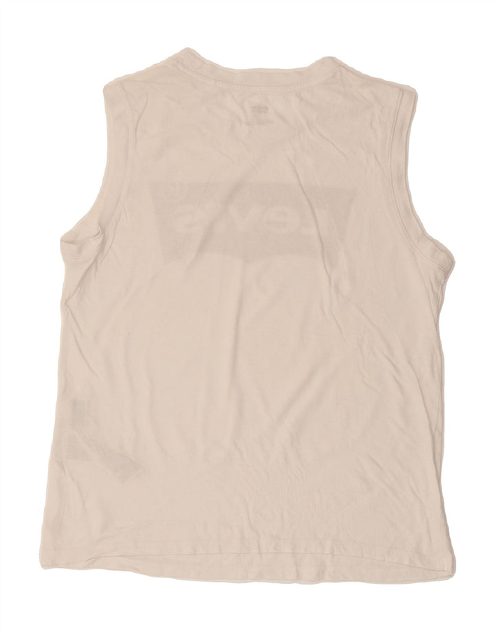 LEVI'S Womens Graphic Vest Top UK 14 Medium White Cotton Vintage Levi's and Second-Hand Levi's from Messina Hembry 