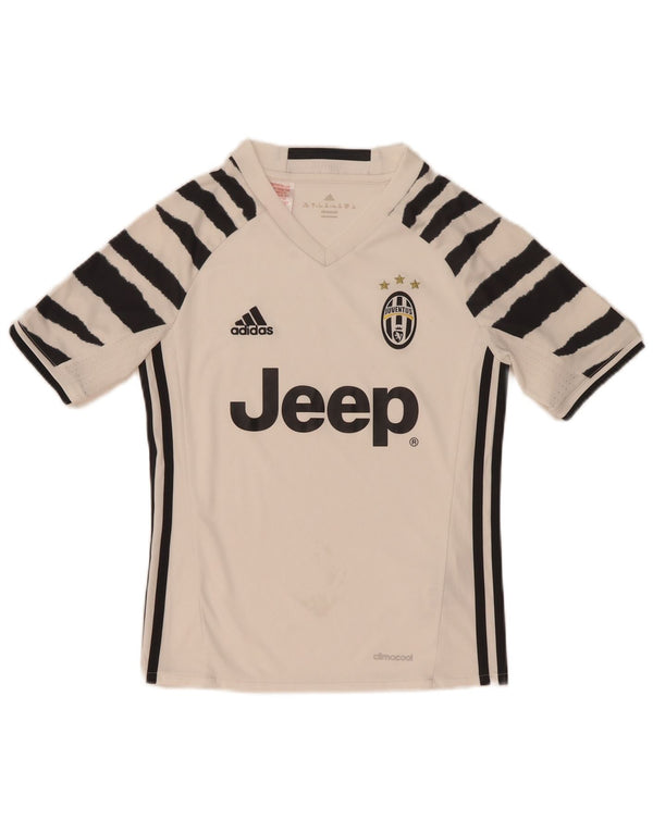 Adidas Boys Juventus grafisk T-shirt top 9-10 år hvid stribet polyester