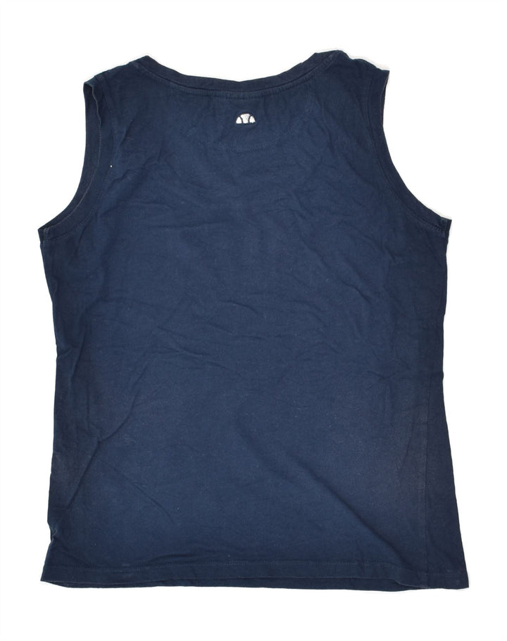 ELLESSE Womens Graphic Vest Top UK 14 Large Navy Blue Cotton | Vintage Ellesse | Thrift | Second-Hand Ellesse | Used Clothing | Messina Hembry 