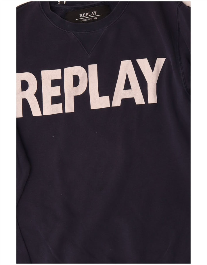 Replay Herre Grafisk Sweatshirt Jumper Medium Navyblå Bomuld