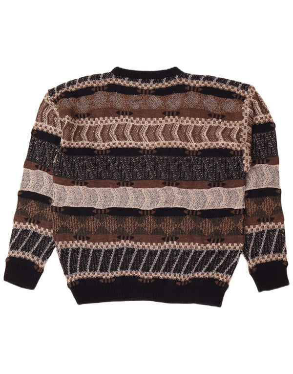 Vintage herre rund hals sweater 2XL brun stribet akryl