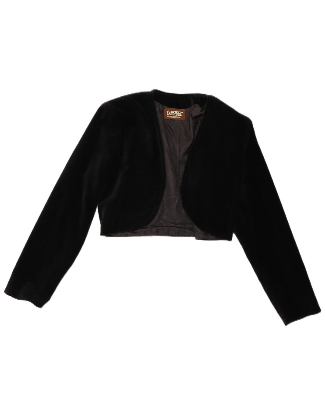 Vintage Dame Velvet Open Bolero Jacket UK 14 Medium Black Polyester