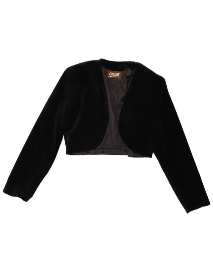 Vintage Dame Velvet Open Bolero Jacket UK 14 Medium Black Polyester