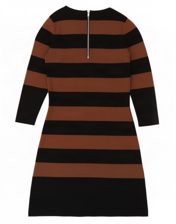 Hobbs Dame 3/4-ærmet Jumper Dress UK 8 Lille brun stribet viskose