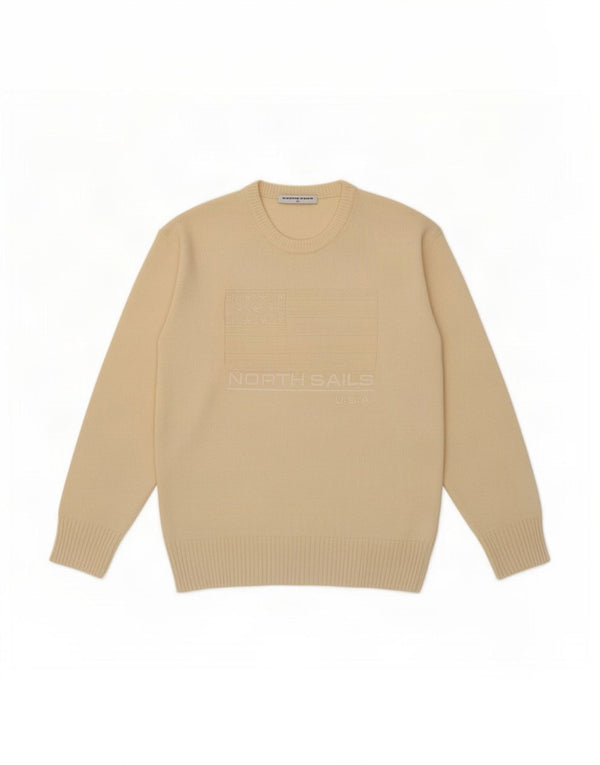 North Sails Mens Graphic Crew Neck Jumper Sweater XL Off White Wool