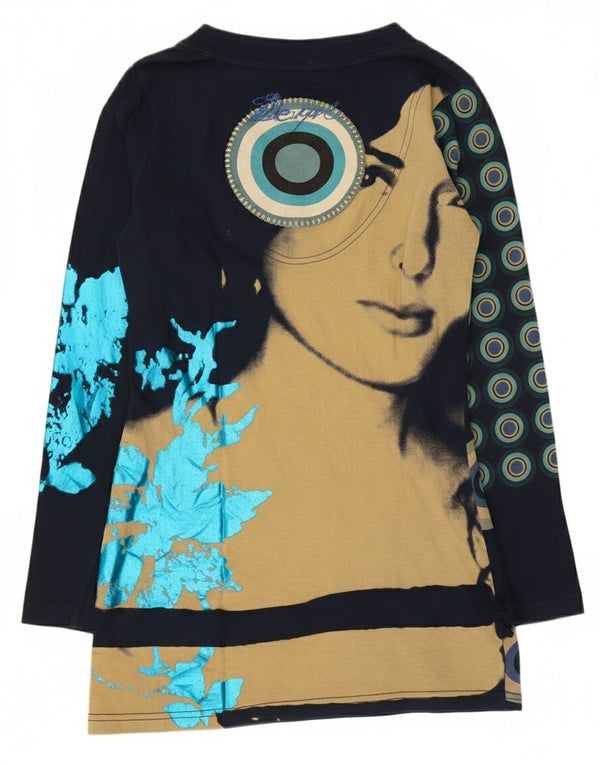 Desigual Dame Grafisk Top Langærmet UK 10 Small Navy Blue