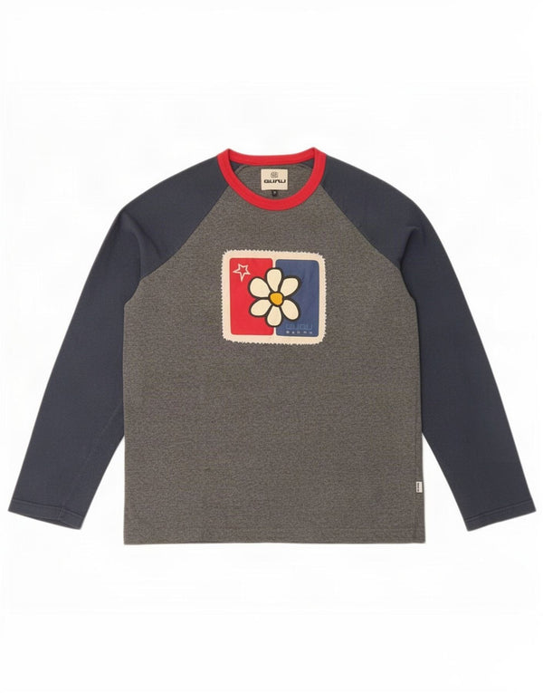 Guru Dame Grafisk Top Langærmet UK 14 Medium Grey Colourblock Bomuld