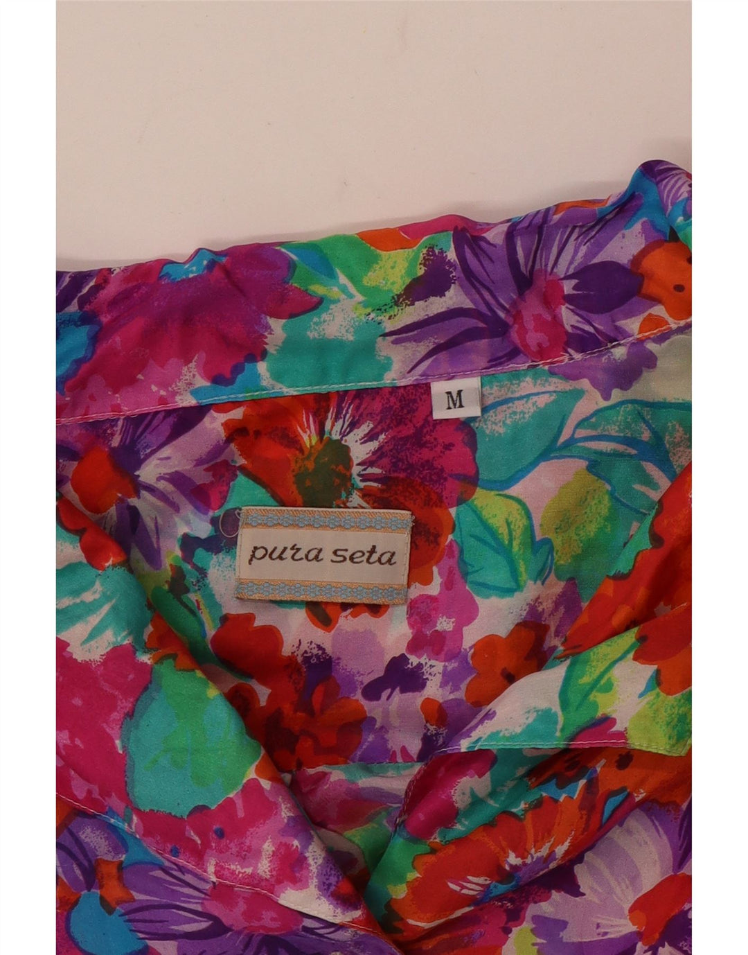 VINTAGE Kortærmet skjortebluse til kvinder UK 14 Medium Multicolored Floral