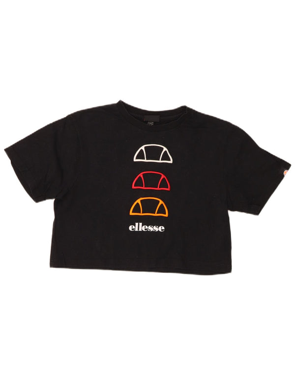 Ellesse Womens Crop Graphic T-Shirt Top UK 8 Small Black Bomuld