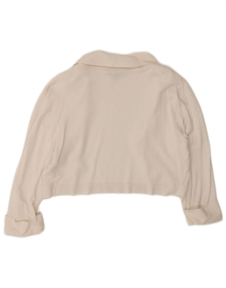 Fase otte kvinder 3/4 ærmer åben Bolero Jumper UK 12 Medium White Viscose