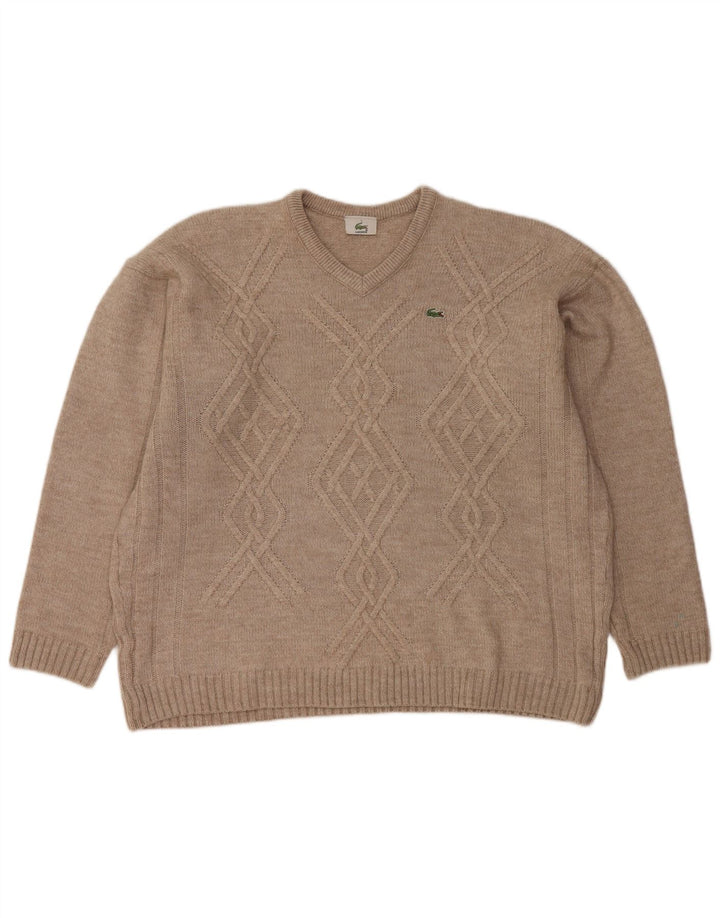 LACOSTE Herre V-hals sweater Str. 7 2XL Beige Uld