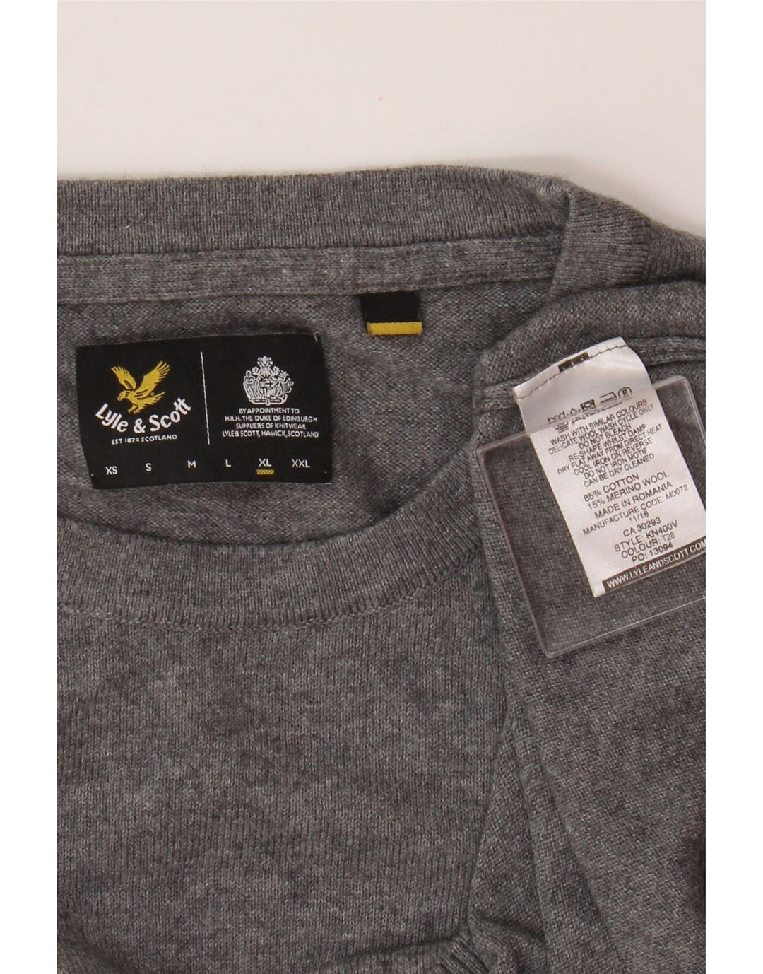 Lyle & Scott Herre sweater med rund hals XL grå bomuld