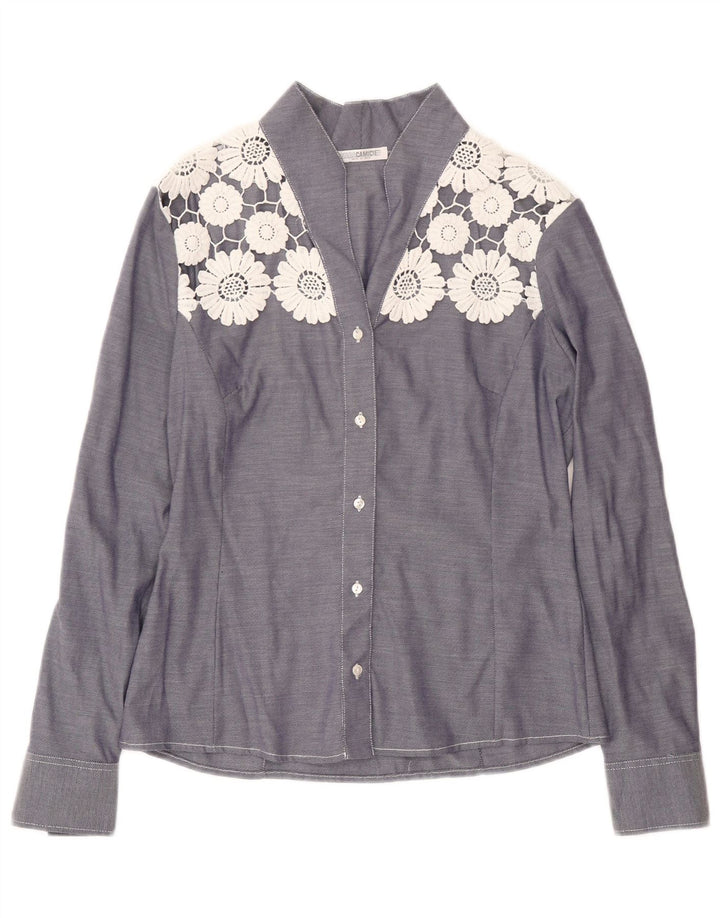Naracamicie Dameskjortebluse UK 12 Medium Navyblå Blomsterbomuld