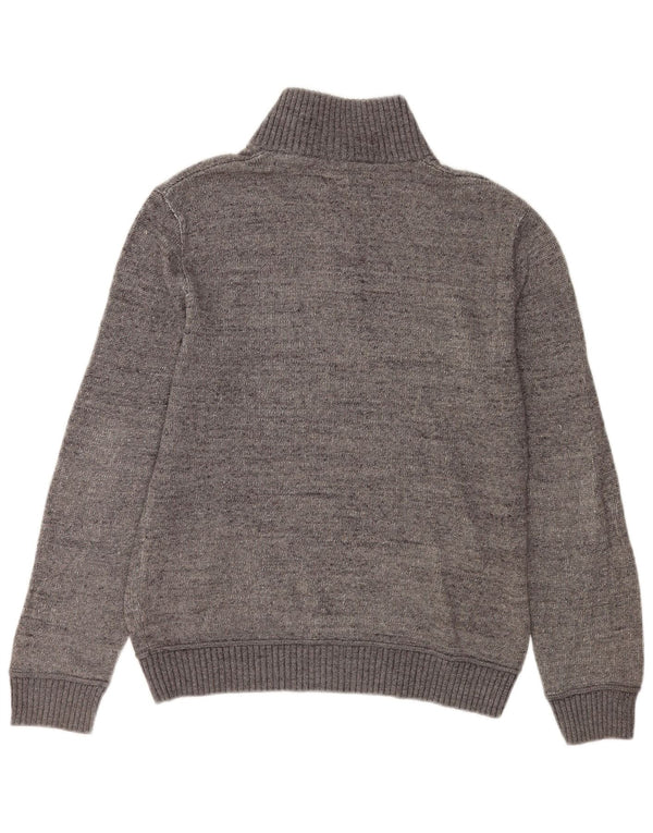 Gap Herre Button Neck Sweatshirt Jumper Medium Grey Flecked Bomuld