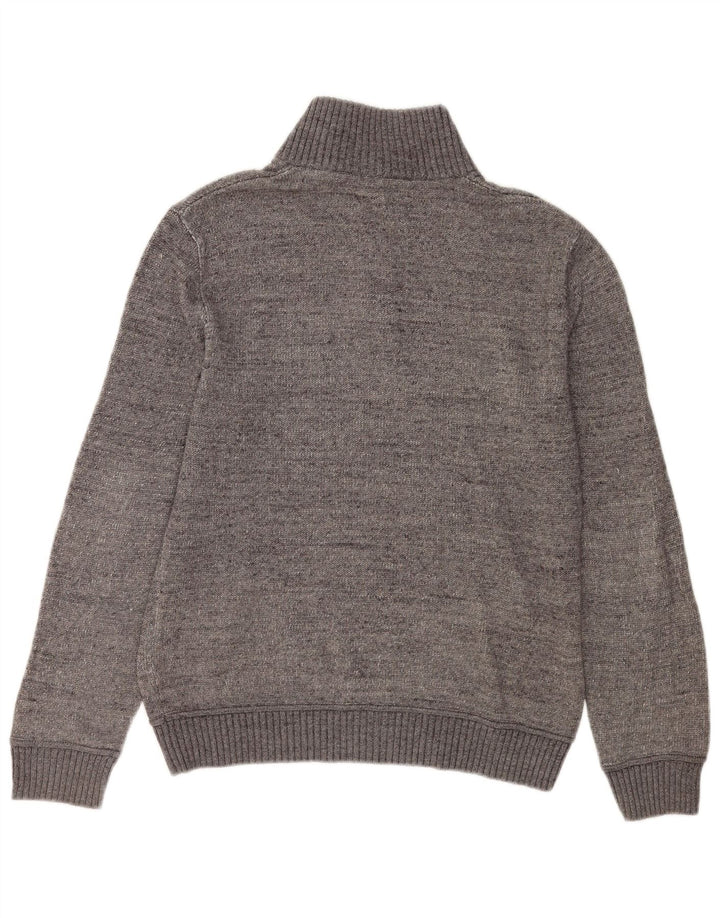 Gap Herre Button Neck Sweatshirt Jumper Medium Grey Flecked Bomuld