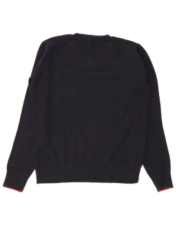 La Martina Dame V-hals sweater UK 10 Small Navy Blue Wool