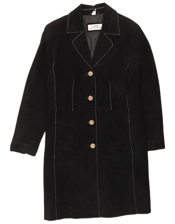 VINTAGE Dame Ruskind Overfrakke UK 12 Medium Sort Læder