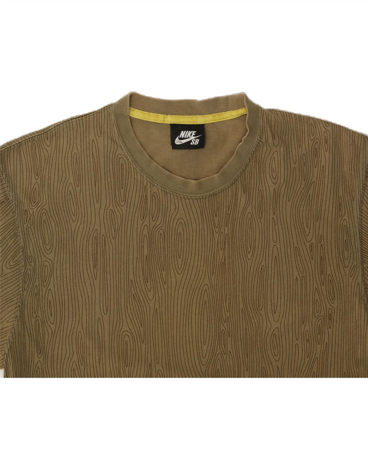 NIKE Mens Abstract Pattern Graphic T-Shirt Top Medium Khaki Cotton Vintage Nike and Second-Hand Nike from Messina Hembry 