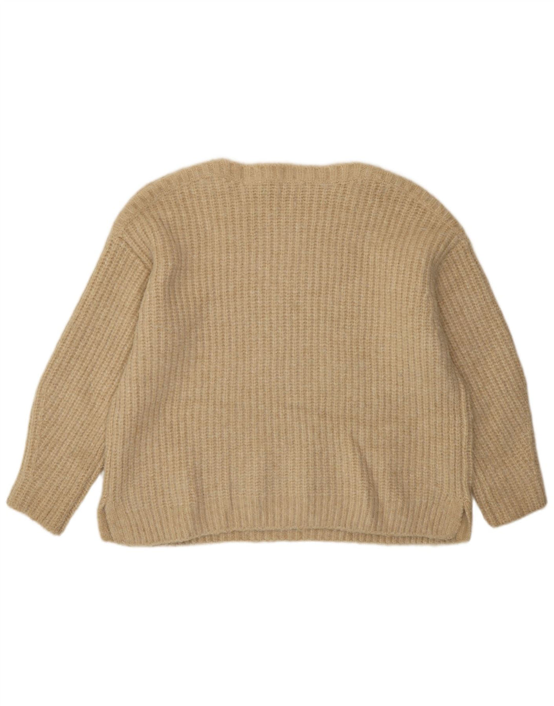 Zara Dame Oversized Boat Neck Jumper Sweater UK 14 Medium Beige Polyester