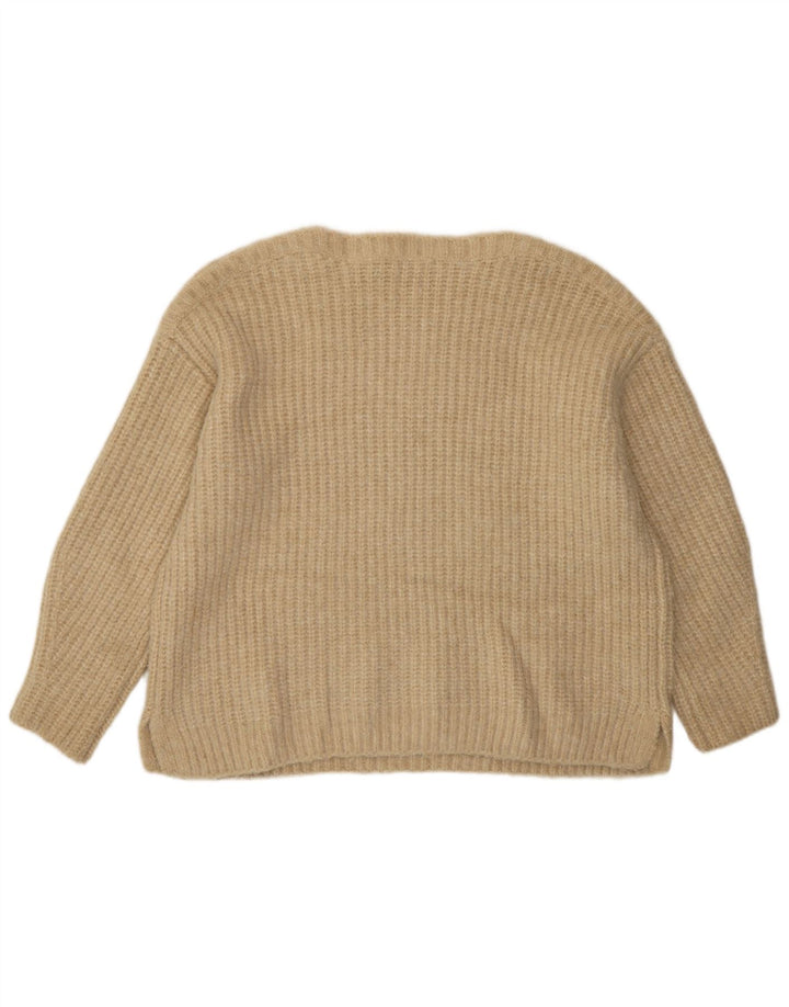 Zara Dame Oversized Boat Neck Jumper Sweater UK 14 Medium Beige Polyester