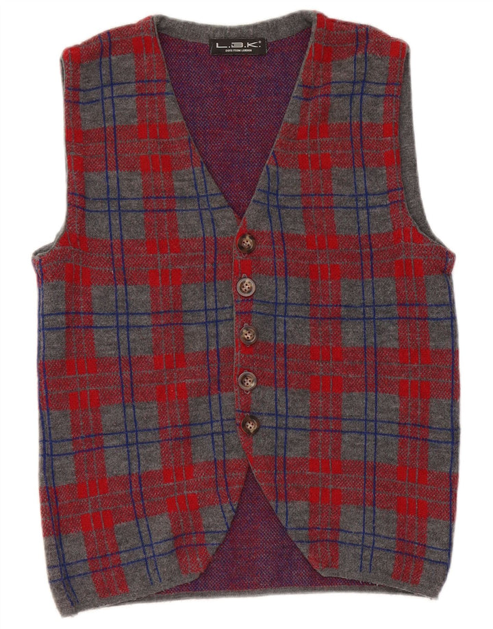 Vintage herre ærmeløs cardigan sweater lille grå ternet uld