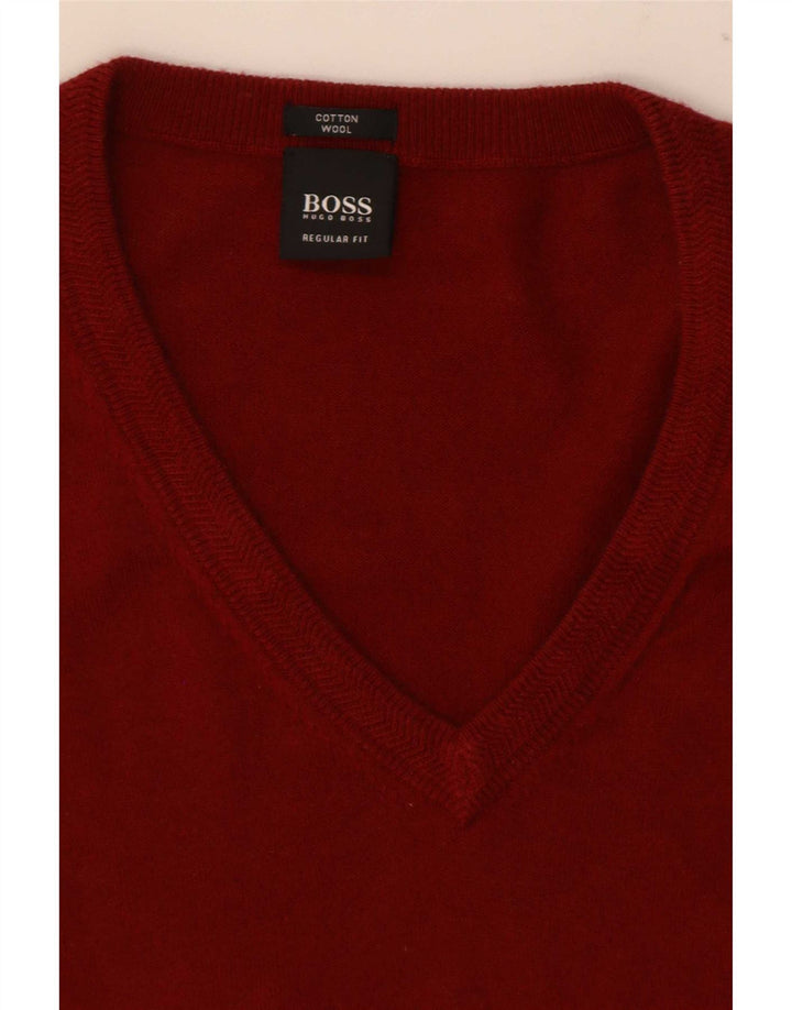 Hugo Boss Herre Regular Fit V-hals sweater Medium Rød Colourblock