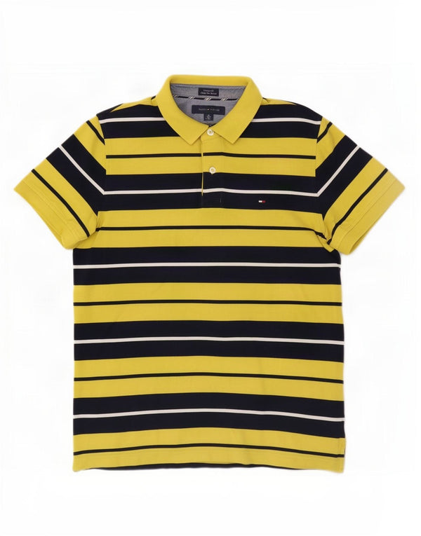 Tommy Hilfiger Herre Custom Fit Polo Shirt Medium Gul Stribet Bomuld