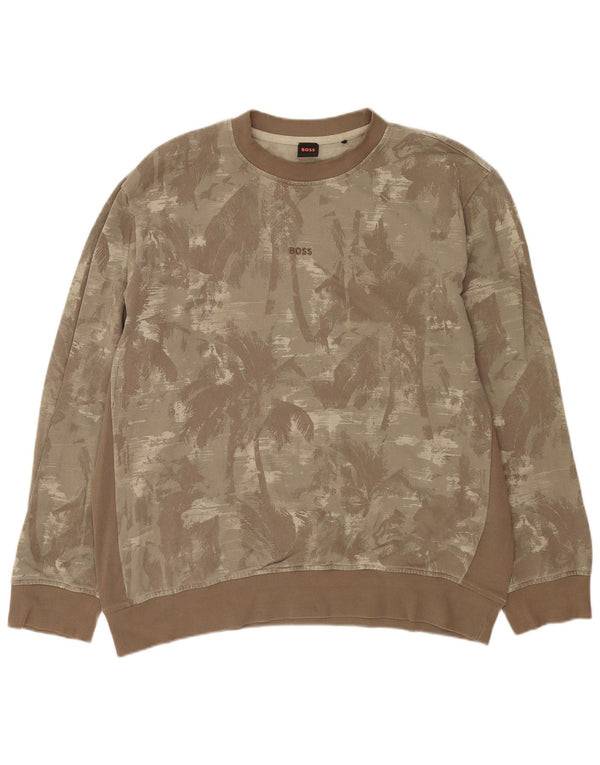Hugo Boss Herre Grafisk Sweatshirt Jumper 2XL Khaki Bomuld Hawaiian