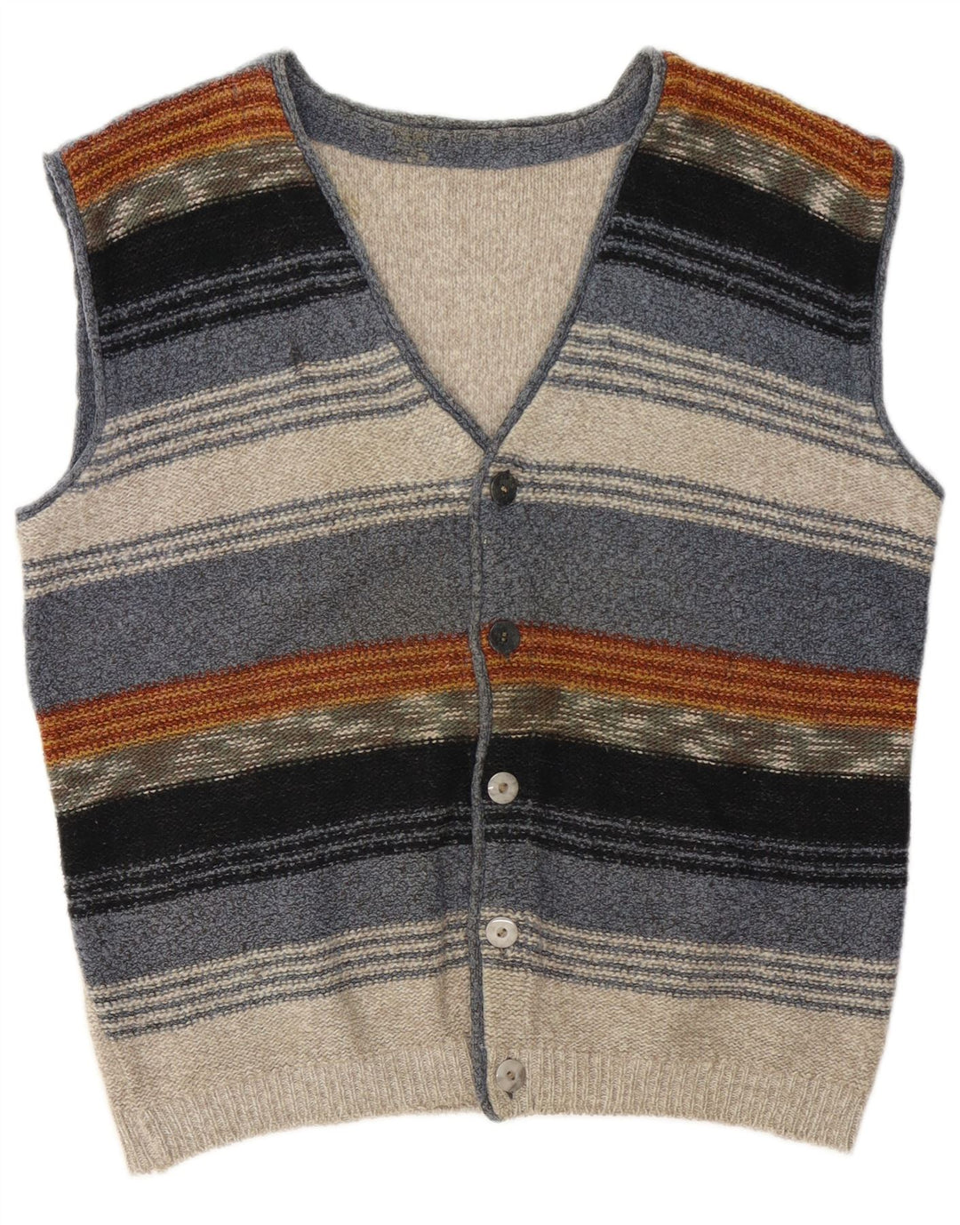Vintage herre ærmeløs cardigan sweater stor flerfarvet stribet