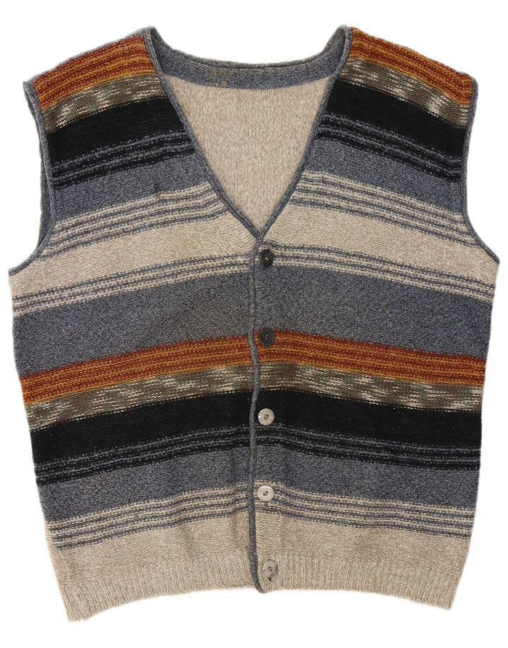 Vintage herre ærmeløs cardigan sweater stor flerfarvet stribet