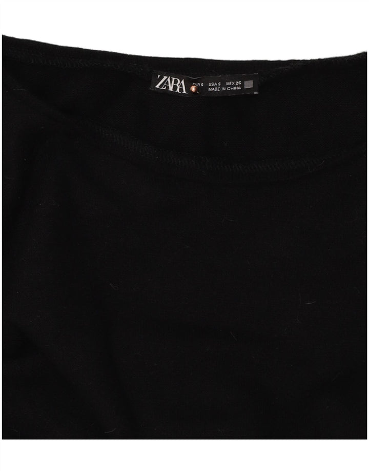 Zara Womens Crop Top Langærmet UK 10 Small Black