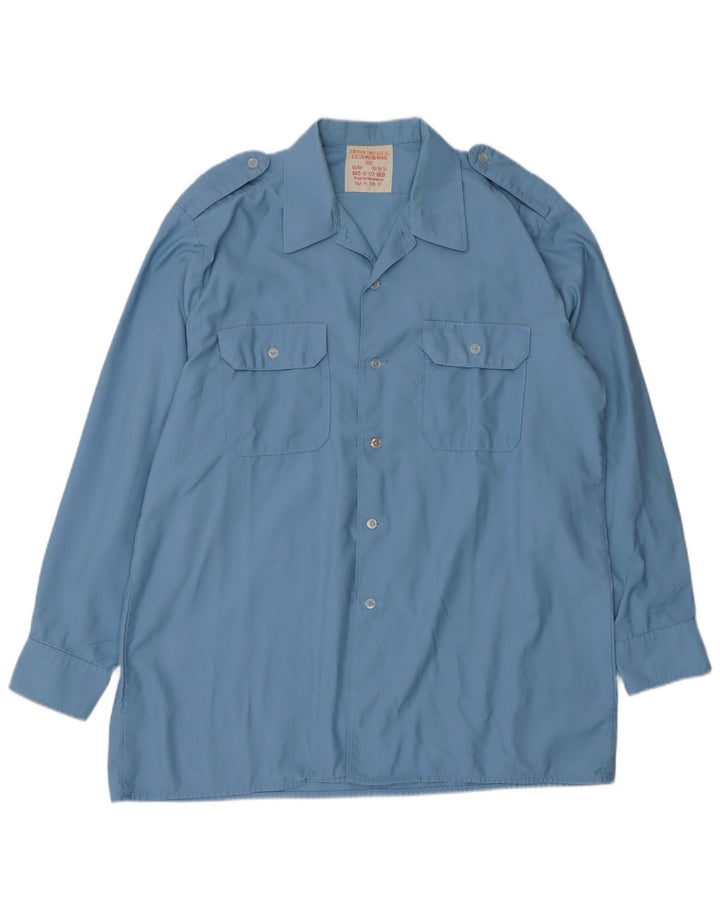 Vintage Herre Military Shirt Størrelse 43/44 Large Blue Polyester