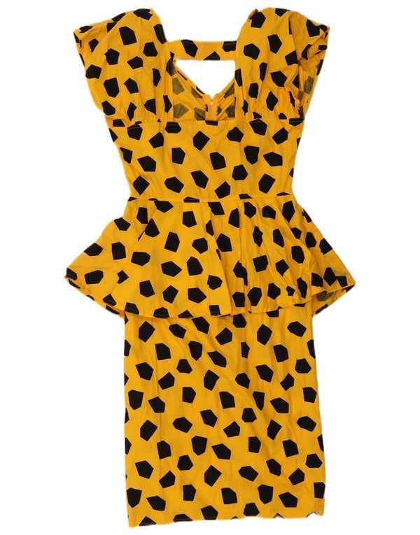 Selene Dame Ærmeløs Peplum Kjole UK 14 Medium Gul Geometrisk Bomuld