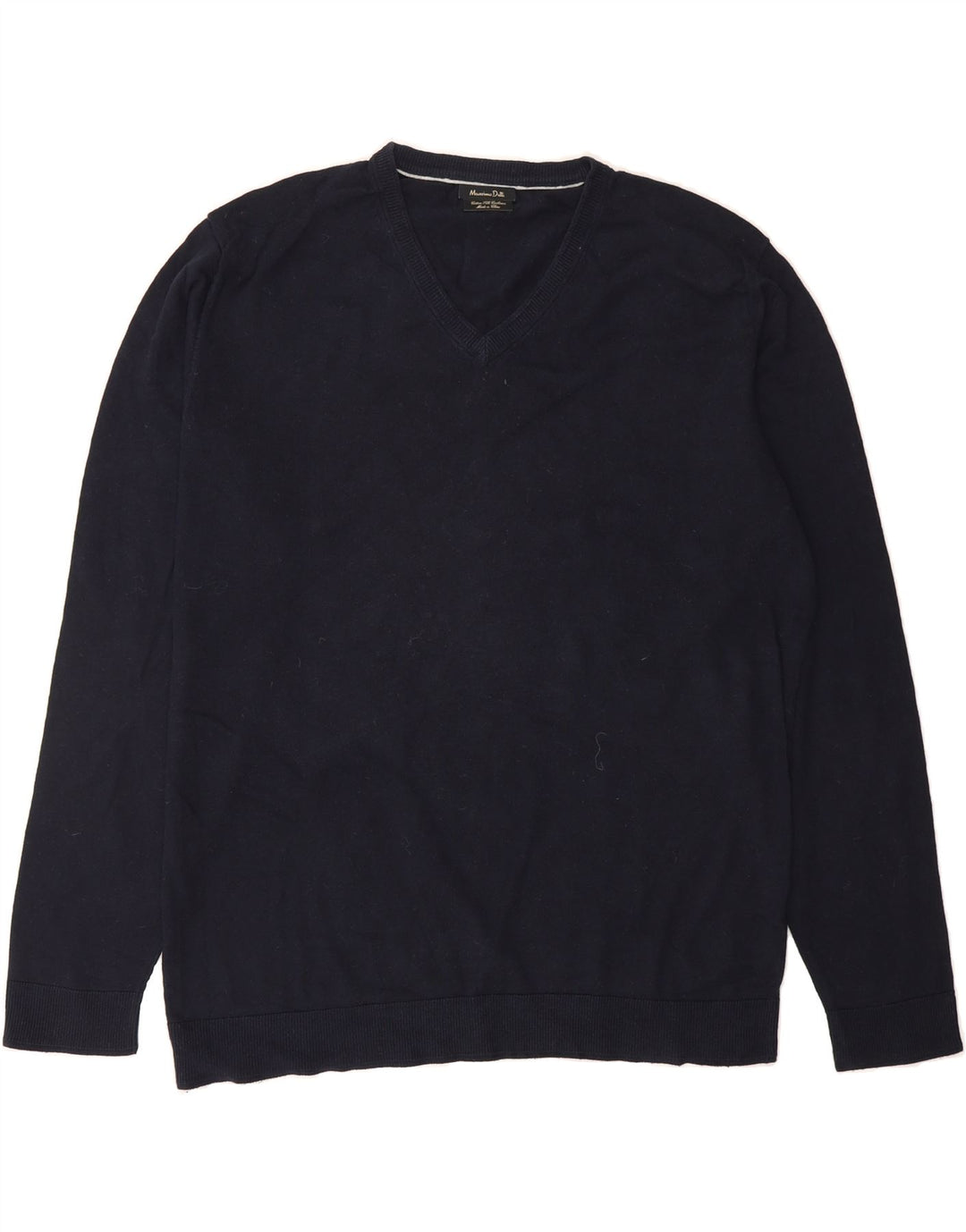 MASSIMO DUTTI Mens V-Neck Jumper Sweater XL Navy Blue Cotton Vintage Massimo Dutti and Second-Hand Massimo Dutti from Messina Hembry 
