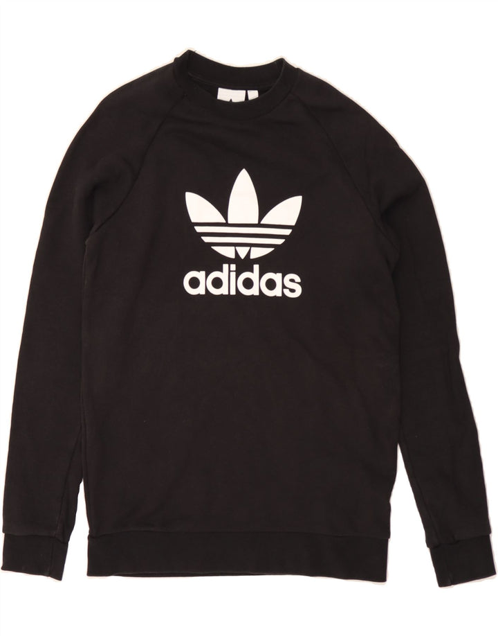 ADIDAS Mens Graphic Sweatshirt Jumper Small Black Cotton Vintage Adidas and Second-Hand Adidas from Messina Hembry 