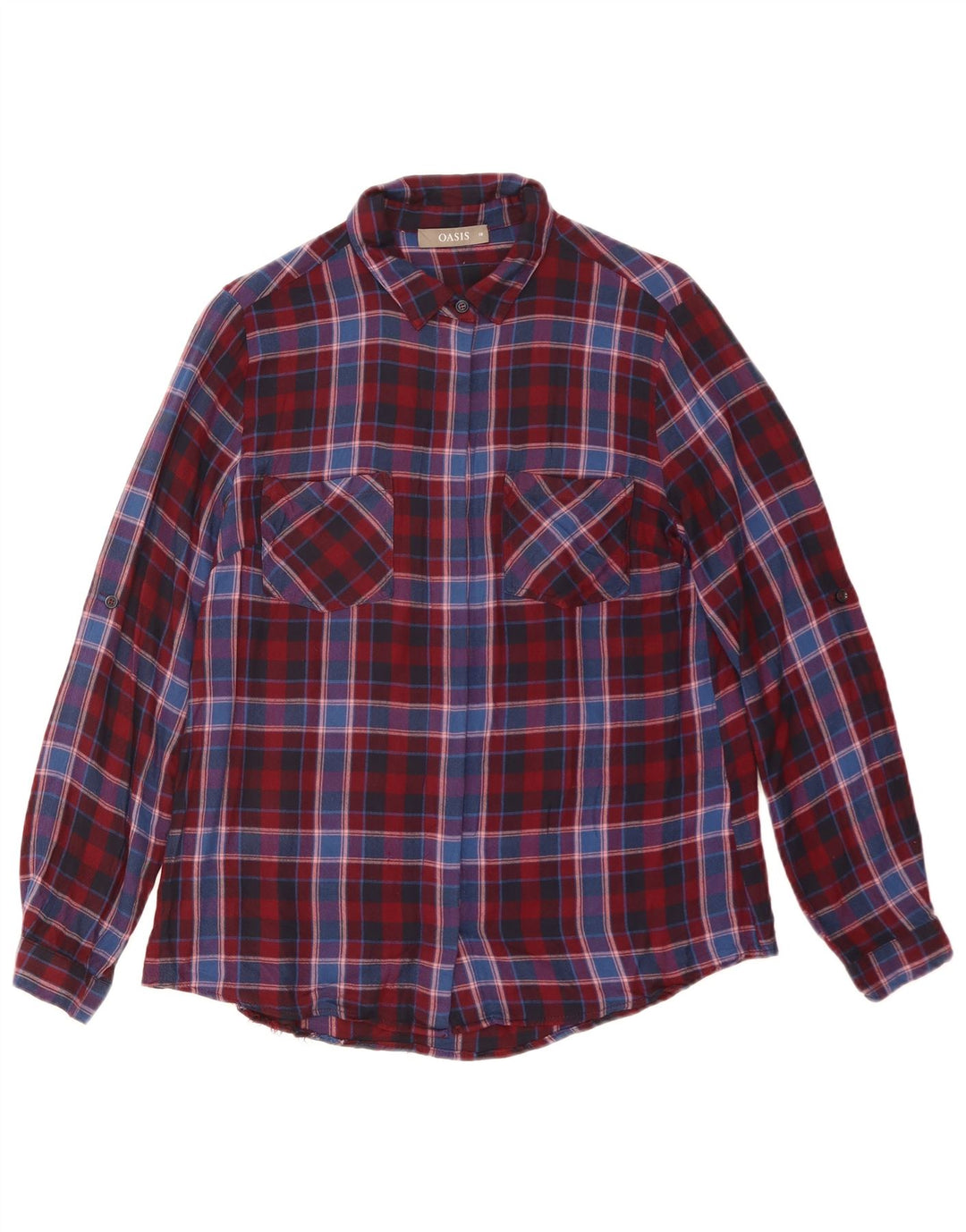 Oasis Dame Flanell Shirt UK 10 Lille Rød Plaid Viscose