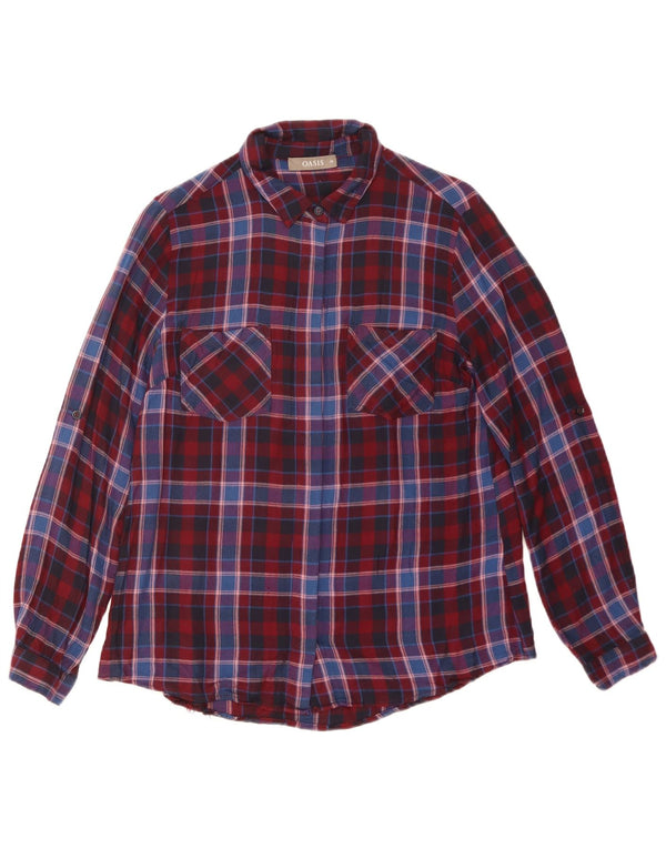 Oasis Dame Flanell Shirt UK 10 Lille Rød Plaid Viscose