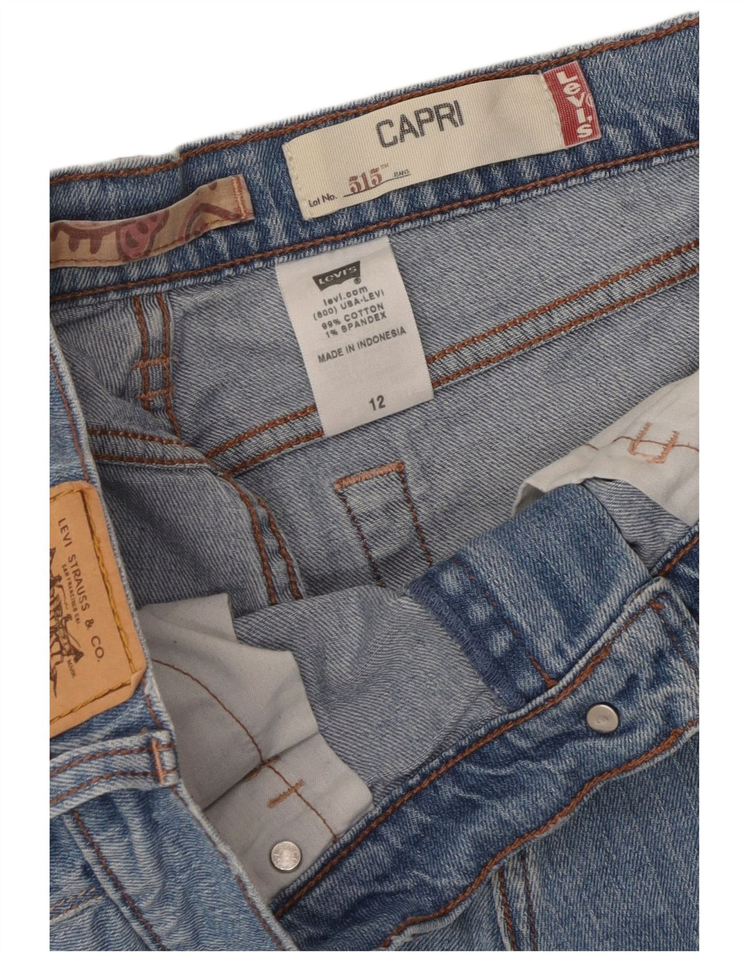 Levi's Dame 515 Capri Jeans US 12 Large W34 L21 Blå Bomuld