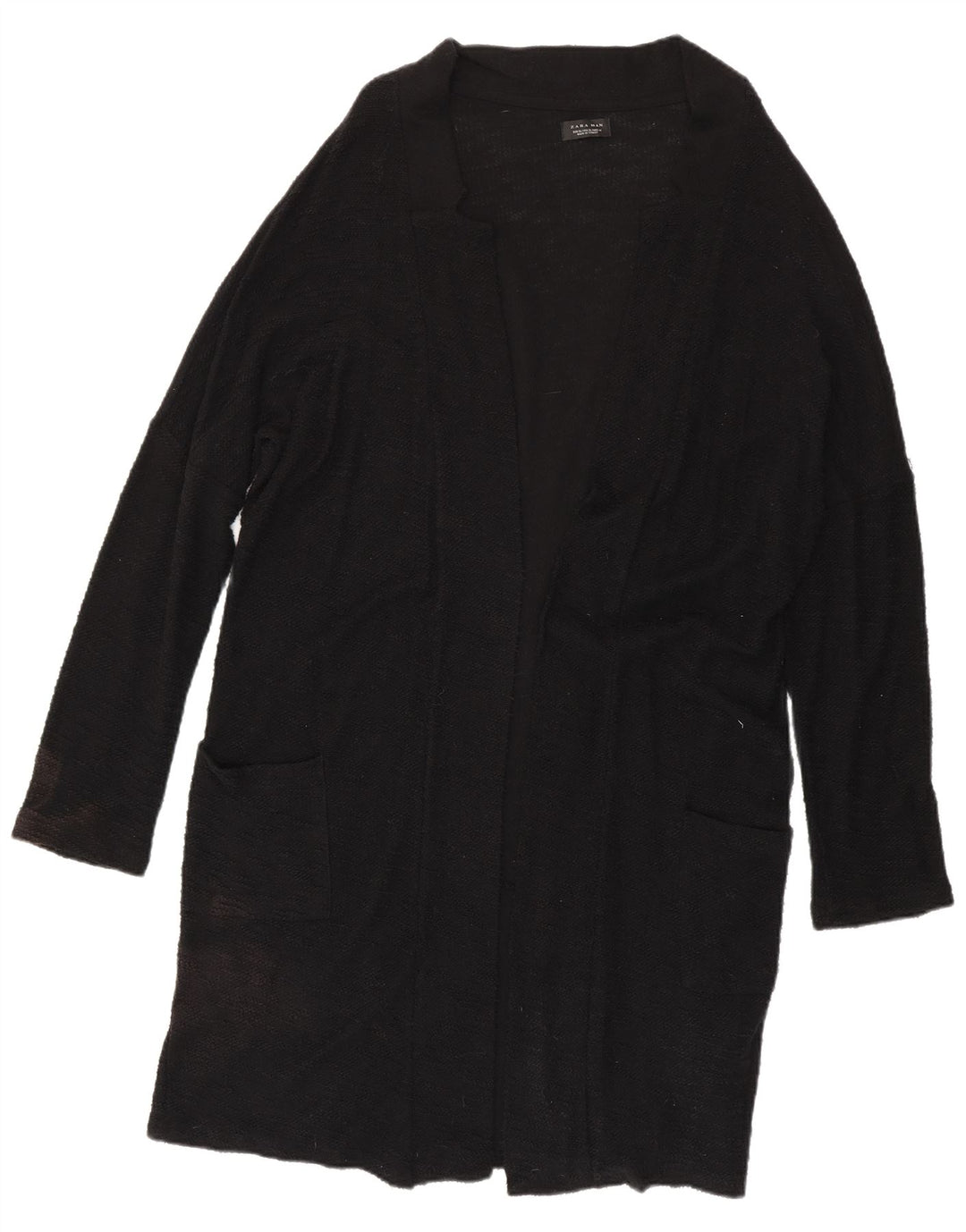 Zara Herre Longline Cardigan Sweater XL Sort Bomuld