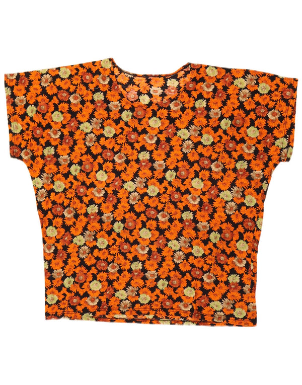VINTAGE Dame T-Shirt Top UK 18 XL Flerfarvet Blomster Bomuld