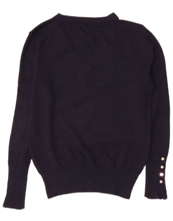 ZARA Womens Crop V-hals sweater UK 12 Medium Navy Blue