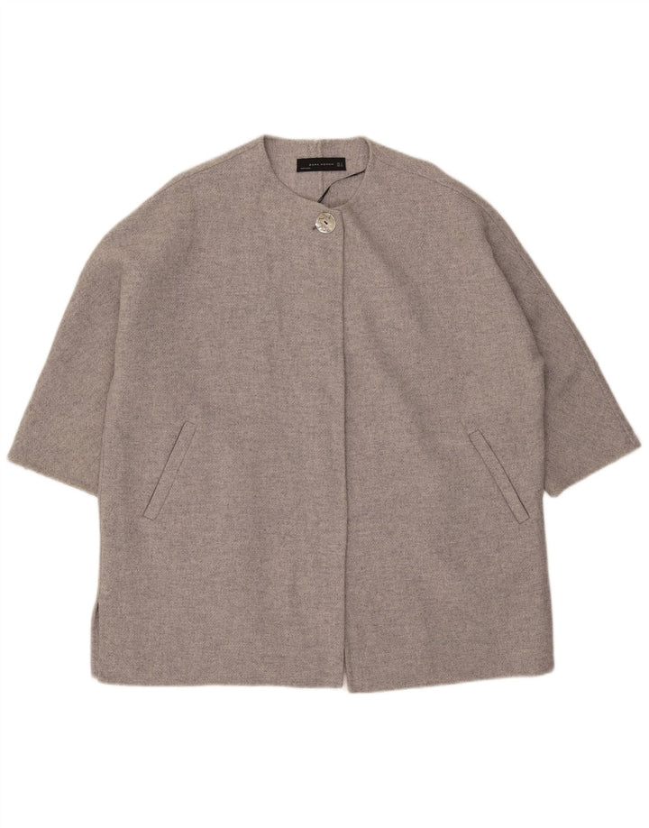 Zara Dame 3/4 ærmet Oversized Overfrakke UK 10 Small Grey Uld
