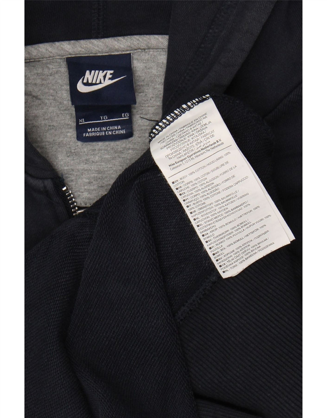 NIKE Mens Zip Hoodie Sweater XL Navy Blue Cotton
